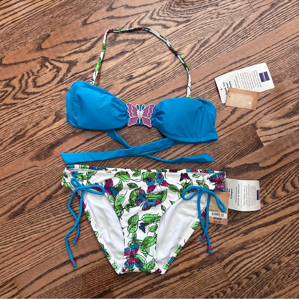 Arizona NWT medium bikini metal butterfly bandeau removable halter strap